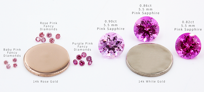 Pink Sapphire and Diamond Stone Color Comparisons