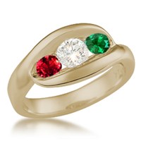Three Stone Wave Engagement Ring with Ruby, Diamond and Emerald