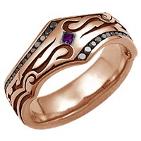 rose gold tribal wedding band with purple diamond