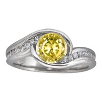 Carved Wave Engagement Ring with Yellow Sapphire