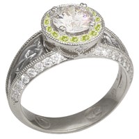 Vintage Celtic Knot Engagement Ring with Lime Green Halo