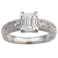 Vintage Scrollwork Solitaire Engagement Ring with 6.7x5mm Emerald Cut Diamond