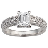 Vintage Scrollwork Solitaire Engagement Ring with 4.5x6mm emerald cut diamond