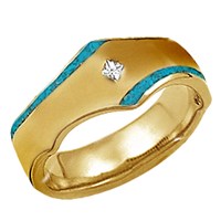 yellow gold and turquoise mens band