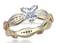 Ribbon Flower Engagement Ring with Heart Shaped Diamond