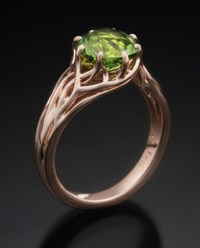 tree of life rose gold and peridot engagement ring