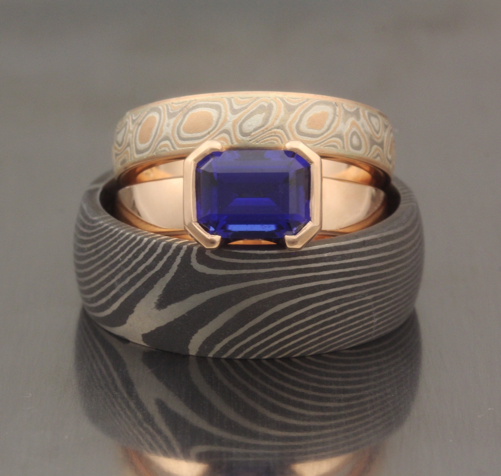 Unusual Modern Engagement Ring Bridal Set
