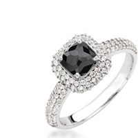 cushion halo engagement ring with black diamond
