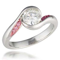 carved wave light engagement ring with pink diamonds