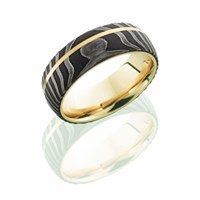 yellow gold damascus wedding band with yellow gold stripe