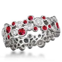 scattered bezel diamond and ruby wedding band