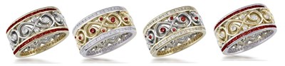 ornate infinity wedding bands with ruby accents