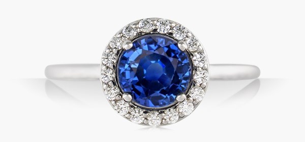 Classic Round Halo Cathedral Engagement Ring with Sapphire