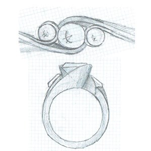 three stone luxury ring sketch