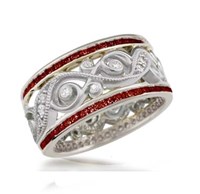ornate infinity wedding band with ruby accents
