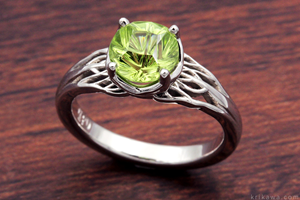 Tree of Life Engagement Ring with Larry Woods Medicine Wheel Cut Peridot