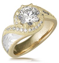 mokume diamond engagement ring yellow gold