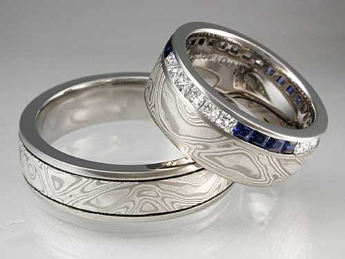 mokume band set with diamonds and sapphires mokume band set with diamonds and sapphires