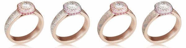 mokume pave halo engagement ring variations