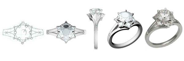 Computer Rendering of Snowflake Engagement Ring