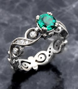 Infinity Leaf Engagement Ring with Emerald