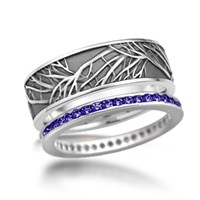 tree of life wedding band with channel set sapphire band