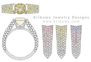 Fancy Colored Diamond Pave Engagement Ring Design