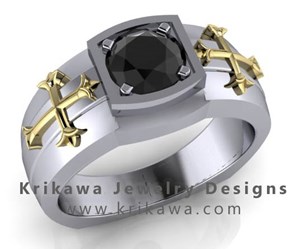 Men's Cross and Black Diamond Ring Design