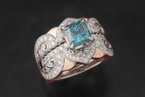 Blue color enhanced diamond ring