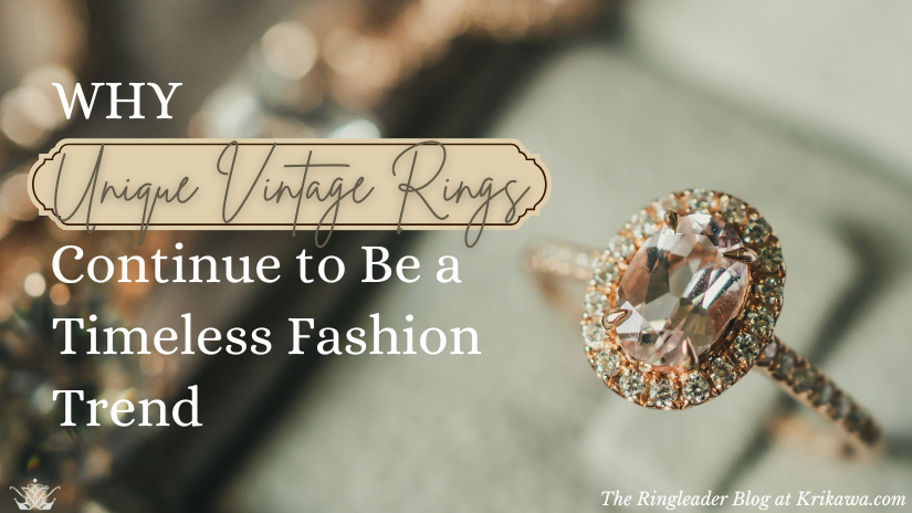 A unique vintage ring, in a plush box, with twinkling lights in the background.