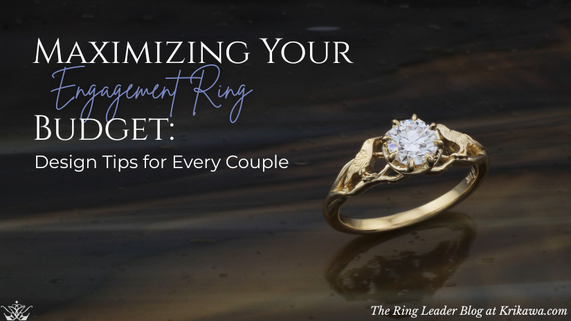 Bird Watcher Engagement Ring on a reflective tile backdrop