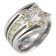 Shooting Star Artistic Engagement Ring with Fancy Color Diamonds