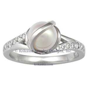 Unique Pearl Engagement Ring 