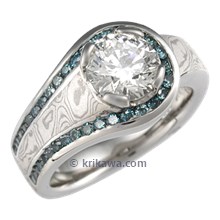Mokume Embrace Engagement Ring with Blue Diamonds