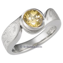Mokume Swirl Solitaire Engagement Ring with Yellow Sapphire