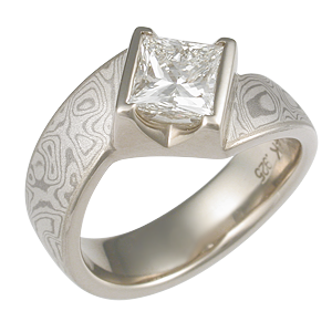 Mokume Angled Wave Engagement Ring
