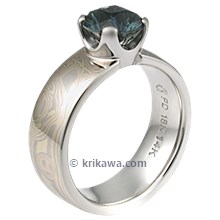 Designer Cut Sapphire in Mokume Solitaire Straight Engagement Ring