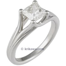 Carved Wing Artistic Engagement Ring with Princess Cut