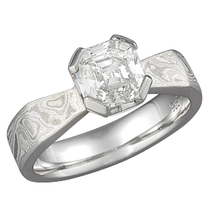 Asscher Cut Diamond in Mokume Engagement Ring Asscher Diamond in Mokume Angled Taper Engagement Ring