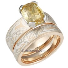 Mokume Solitaire Engagement Ring with Yellow Sapphire