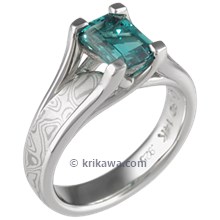 Mokume Wing Engagement Ring with Emerald