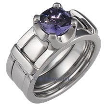 Modern Scaffolding Engagement Ring with Purple Sapphire