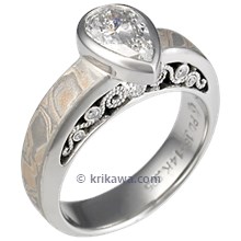 Mokume Curls Engagement Ring with Pear Shaped Diamond