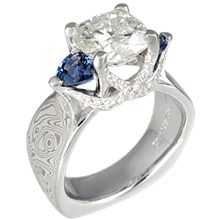 Mokume Ribbon Three Stone Engagement Ring