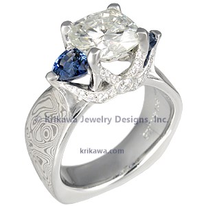 Mokume Three Stone Engagement Ring
