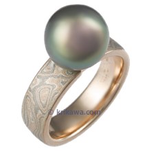 Champagne Mokume Solitaire Engagement Ring with Sea of Cortez Pearl