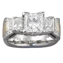 Mokume Borealis Three Stone Engagement Ring with Princess Diamond
