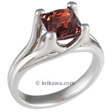 Carved Wing Engagement Ring with Garnet