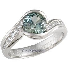 Carved Wave Engagement Ring with Green Sapphire
