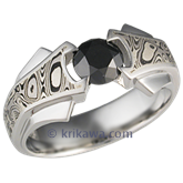 Mokume Bat Ring with Black Diamond